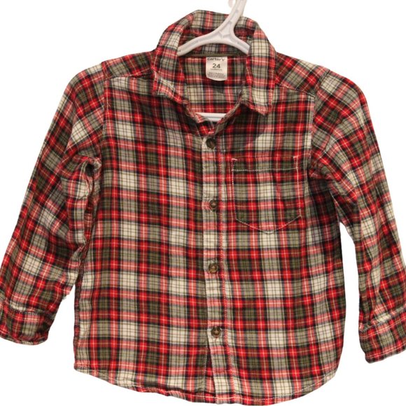 3/$20 🏷 Carters Plaid Dress Shirt Size 24m - Picture 1 of 2